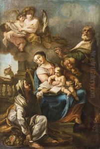 Madonna Mit Kind Und Bibel Zwischen Hl. Anna Und Hl. Joachim, Links Im Hintergrund Hl. Joseph by Placido Costanzi