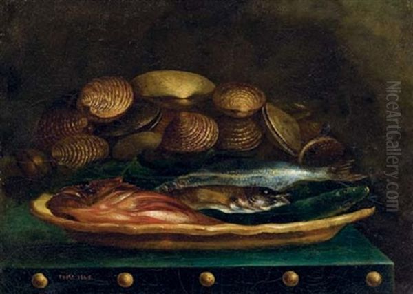 Nature Morte, Poissons Et Coquillages Sur Un Entablement - view 1