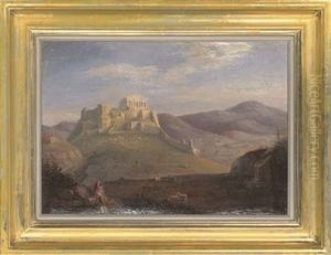 Goatherders Before The Parthenon (+ Fishermen Hauling In Their Nets, Piraeus Beyond; Pair) by Pascal Coste