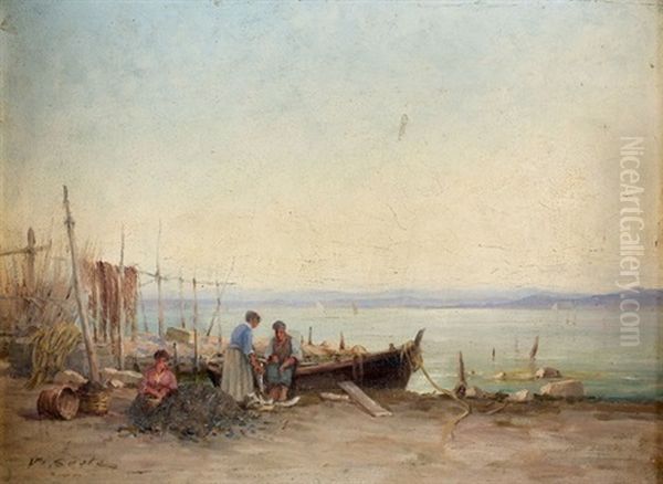 Sonnige Kustenpartie Mit Fischern - view 1