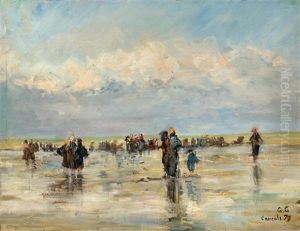 Beach Scene With Figures Near Cancale by George Costeau