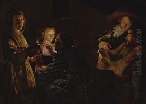 Card Players By Candlelight by Adam de Coster