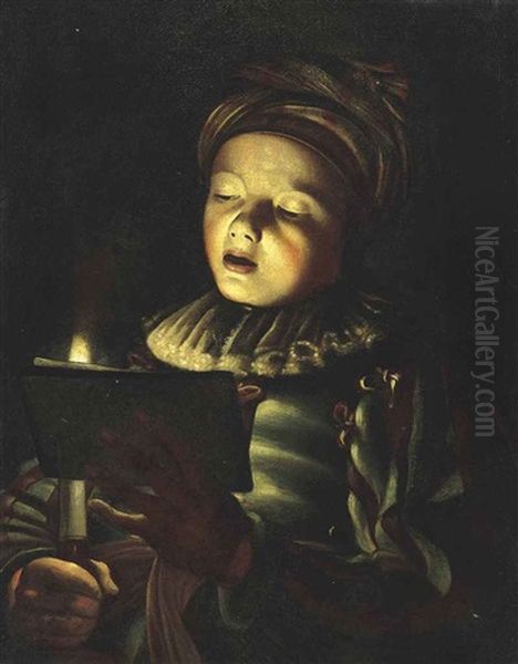 A Boy Singing By Candlelight by Adam de Coster