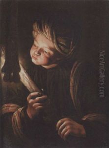 A Boy Blowing On An Ember A Boy Blowing On An Ember