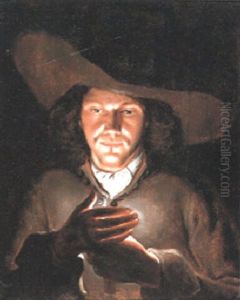 A Young Man, Half Length, Wearing Wide-brimmed Hat, Protecting The Flame Of A Candle With His Hand by Adam de Coster