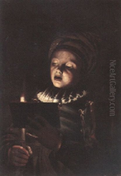 A Boy Reading By Candlelight - view 1