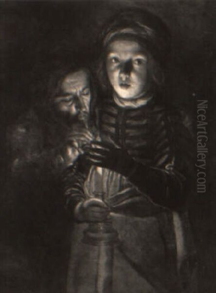 Young Boy Holding A Candle With Man Leaning Over His Shoulder - view 1