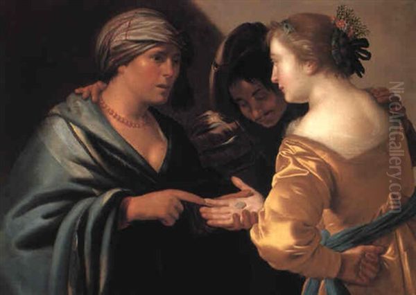 Gypsy Fortune Teller With Young Couple - view 1
