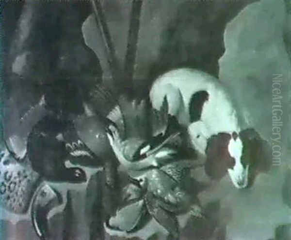 A Dog Watching Dead Game On A Rock In A Landscape. - view 1