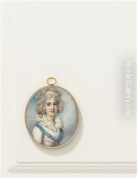 Mary Amelia 'emily Mary", 1st Marchioness Of Salisbury, Nee Cecil, In White Dress, Wearing A Blue Ribbon Around Her Neck, Possibly A House Order, Suspended With A Locket - view 1