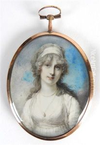 Portrait Miniature Of A Young Lady Wearing A White Dress And Bandeau In Her Powered Hair