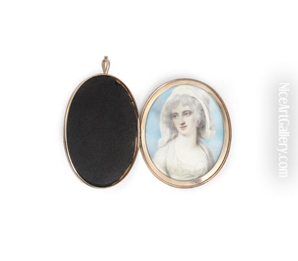 A Portrait Miniature Of A Lady Wearing A White Dress And Fichu - view 1