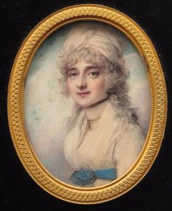 Portrait Miniature Of Miss Gunning, Head And Shoulders, Wearing A Turban And A Blue Sash