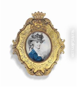 A Young Lady, In Blue Riding Habit, Her Grey Ribboned Hat Trimmed With Feathers by Richard Cosway
