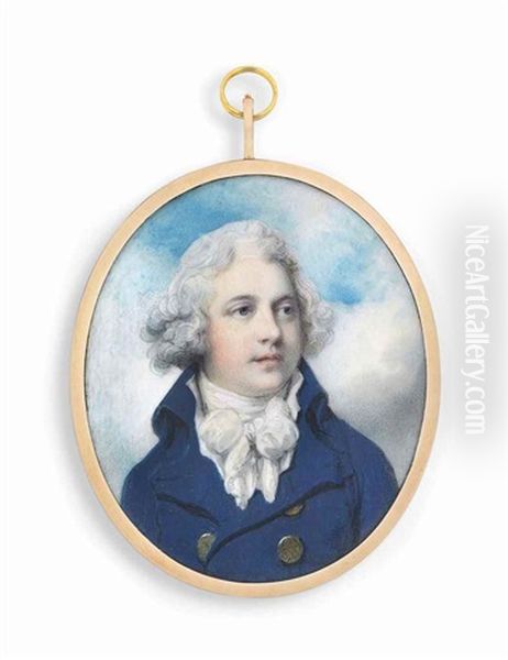 Richard Chetwynd, 5th Viscount Chetwynd Of Bearhaven, County Kerry (1757-1821) In Blue Coat With Brass Buttons, White Knotted Cravat, Powdered Hair - view 1