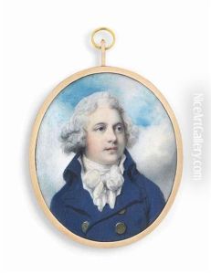 Richard Chetwynd, 5th Viscount Chetwynd Of Bearhaven, County Kerry (1757-1821) In Blue Coat With Brass Buttons, White Knotted Cravat, Powdered Hair by Richard Cosway