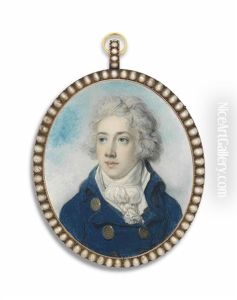 A Young Gentleman, Possibly Mr Wombwell, In Blue Coat With Gold Buttons by Richard Cosway