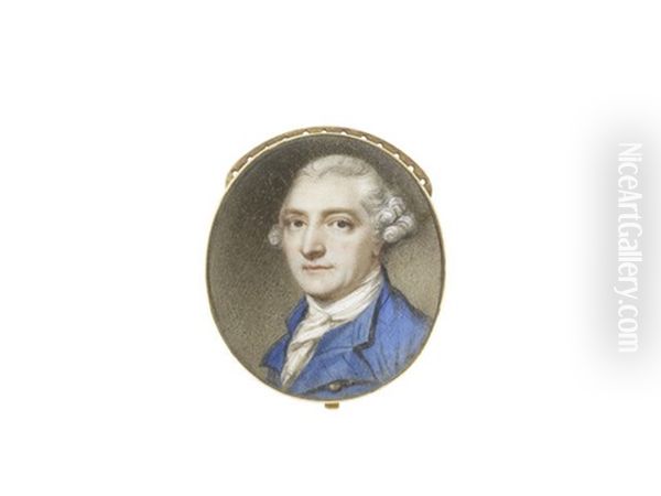 A Gentleman, Wearing Blue Coat, White Chemise, Stock And Cravat, His Powdered Wig Worn En Queue - view 1