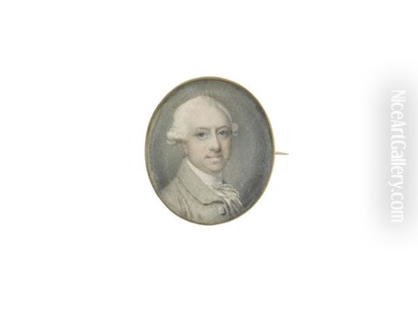 A Gentleman, Wearing Grey Coat, White Waistcoat, Chemise, Stock And Cravat, His Powdered Wig Worn En Queue - view 1