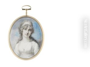 A Lady, Wearing White Dress And Matching Bandeau In Her Powdered Hair, A Double-stranded Pendant Necklace Suspended From Her Neck