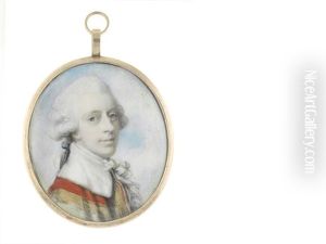 A Nobleman, Wearing Gold And Scarlet Cloak With White Collar, Frilled Lace Chemise, Stock And Tied Cravat, His Powdered Wig Worn En Queue And Tied With Black Ribbon by Richard Cosway
