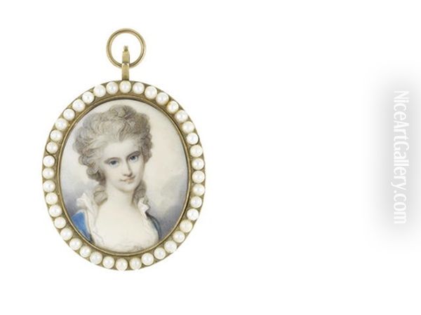 A Lady Called, Mary Anne, Wearing Blue Dress Over White Slip Edged With Frilled Trim, Her Powdered Wig Rolled And Worn High On Her Head - view 1