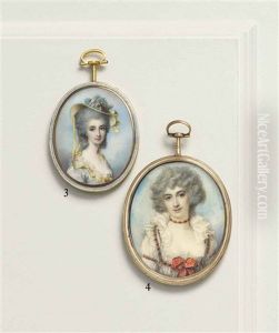 A Young Lady Called Lady Wellesley, In White Dress With Frilled Collar And Scarlet Bow At Bodice, Decorated With Loops Of Beads...