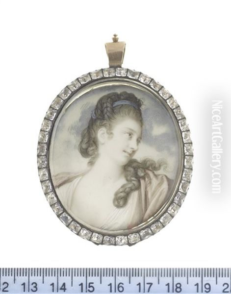 A Lady, Called Mrs Phillipson, In Semi-profile To The Right, Wearing White Dress And Pink Stole, Her Hair Plaited, Partially Upswept And Dressed With A Blue Bandeau - view 1