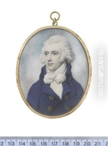 A Gentleman, Wearing Double-breasted Blue Coat With Large Brass Buttons, Cream Waistcoat And Large Tied White Cravat, His Hair Powdered by Richard Cosway