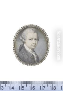 A Gentleman, Wearing Grey Coat, White Chemise, Stock And Lace Cravat, His Powdered Wig Worn En Queue And Tied With A Black Ribbon Bow by Richard Cosway