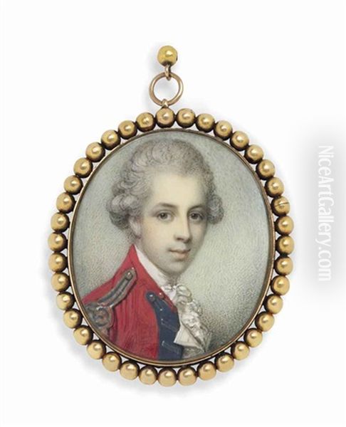 James Lowther, 1st Earl Lonsdale (b. 1736), In Scarlet Military Coat With Blue Facings, Gold Epaulette, Frilled White Cravat, Powdered Hair Worn En Queue - view 1