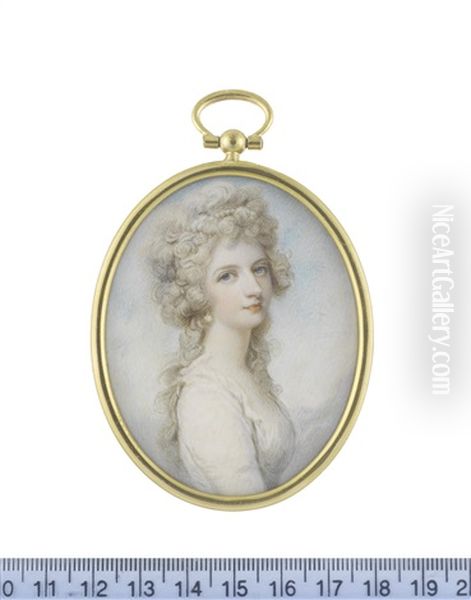 A Lady, Wearing White Dress With Frilled Trim To Her Decollete, Pearl Pendant Earring, Her Powdered Hair Dressed With A Strand Of Pearls And Worn A La Conseilleur - view 1