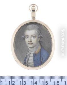 A Gentleman, Wearing Blue Coat With Gold Collar, White Waistcoat, Stock And Lace Cravat, His Powdered Wig Worn En Queue And Tied With A Black Ribbon Bow