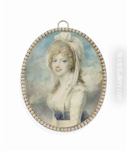 Princess Augusta Sophia (1768-1840), In White Dress With Frilled Open Collar, The Sleeves Embroidered With A Criss-cross Pattern, Blue Sash Tied Around Waist