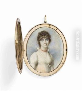 The Hon. Emily Fitzroy (1770-1800), In White High-waisted Dress, Wearing A Coral Necklace; Sky Background