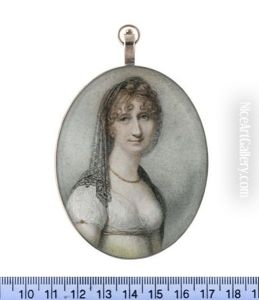 A Lady, Wearing Classical Inspired White Dress, Her Sleeves Fastened With Gold Buttons, Buff Waistband, Gold Necklace, Black Lace Veil, Her Hair Curled... by Richard Cosway