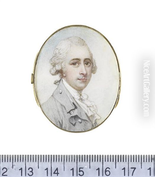 A Gentleman, Wearing Duck Egg Blue Coat, White Waistcoat, Frilled Chemise, Stock And Cravat, His Powdered Hair Worn En Queue And Tied With A Grey Ribbon... - view 1