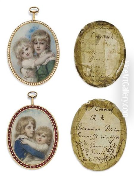 Sir John William Ponsonby, Viscount Duncannon, His Arm Around The Waist Of His Sister Lady Caroline Ponsonby (+ Sir Frederick Cavendish Ponsonby, Holding His Brother Sir William Francis Spencer Ponsonby; Recto/verso) - view 1