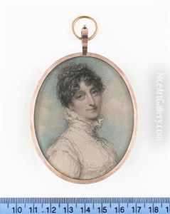 A Lady, Wearing White Dress With High Frilled Collar, Her Hair Upswept And Curled