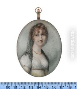 A Lady, Wearing Classical Inspired White Dress With Sleeves Fastened With Gold Buttons, Buff Waistband, Gold Necklace, Black Lace Veil, Her Hair Curled by Richard Cosway