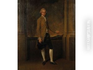 Portrait Of A Young Gentleman Standing On A Terrace Flanked By Columns, Trees And The Coast Visible Beyond by Richard Cosway