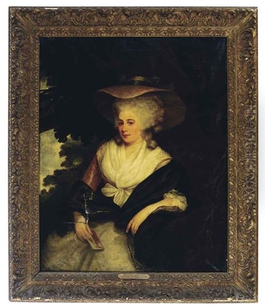 Portrait Of A Lady Wearing A Hat And Holding A Book In A Landscape - view 1