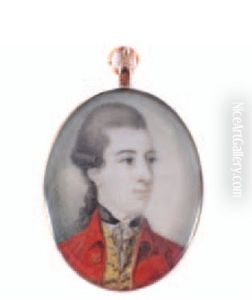 Portrait Of A Gentleman With Powdered Hair Tied In A Ribbon, Wearing A Red Coat And Yellow Waistcoat