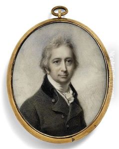 A Gentleman, In Dark Double-breasted Coat, Black Velvet Collar, White Knotted Cravat, Powdered Hair; Sky Background