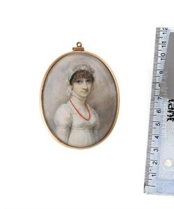 The Hon. Mrs Caroline Elwes (nee Pelham), Wearing White Dress, Fill-in, Coral Necklace And Coral Pendent Earrings, Black Bandeau by Richard Cosway