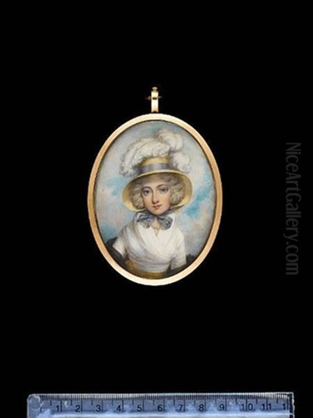 A Lady, Wearing White Dress With Fichu And Yellow Sash Knotted To One Side, Black Shawl, Pearl Necklace - view 1