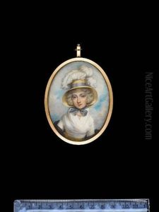 A Lady, Wearing White Dress With Fichu And Yellow Sash Knotted To One Side, Black Shawl, Pearl Necklace A Lady, Wearing White Dress With Fichu And Yellow Sash Knotted To One Side, Black Shawl, Pearl Necklace