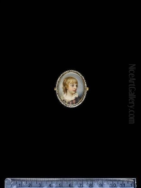 A Young Boy, Wearing Dark Grey Doublet Slashed To Reveal Deep Pink Lining And Frilled White Collar, His Fair Hair Worn Long - view 1