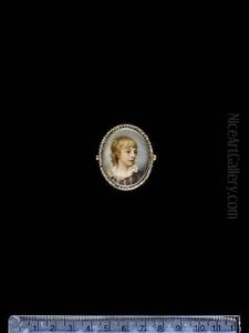 A Young Boy, Wearing Dark Grey Doublet Slashed To Reveal Deep Pink Lining And Frilled White Collar, His Fair Hair Worn Long by Richard Cosway