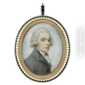 Portrait Of A Gentleman Wearing A Grey Coat And A White Cravat by Richard Cosway